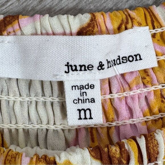 June & Hudson Tropical Print Belted Wide Leg Jumpsuit Pink Yellow Medium - Picture 9 of 12